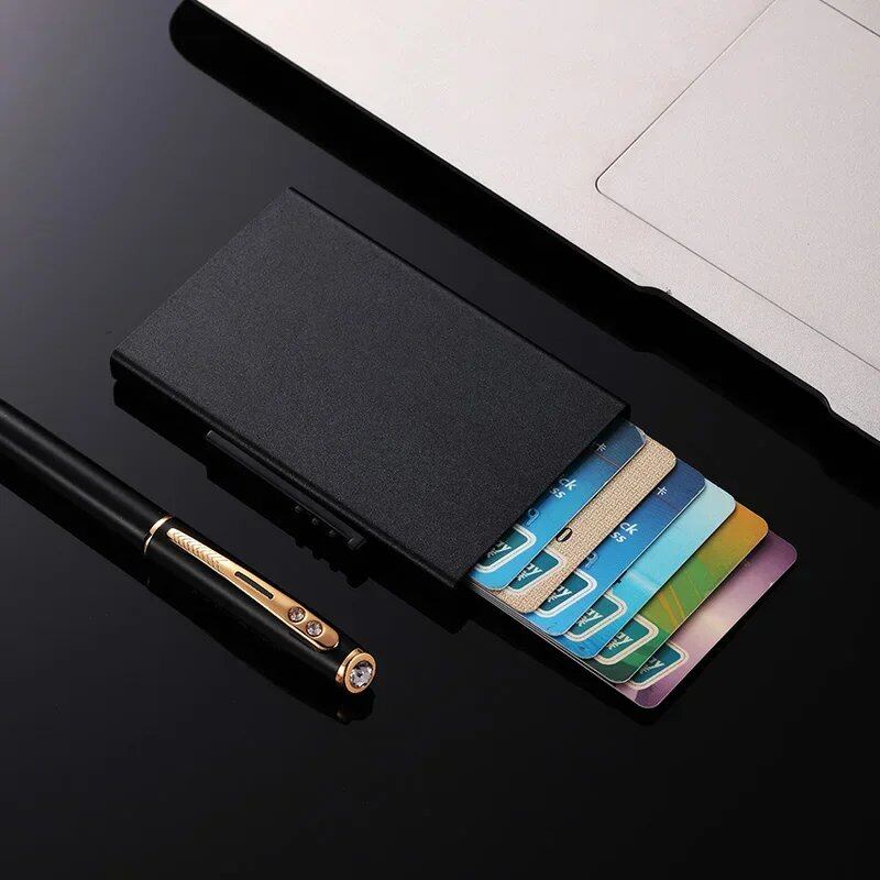 メンズ スリム財布 PUレザー IDカードホルダー RFID防盗 スマートウォレット アルミ合金 クレジットカードホルダー ミニパース 女性用 並行輸入品