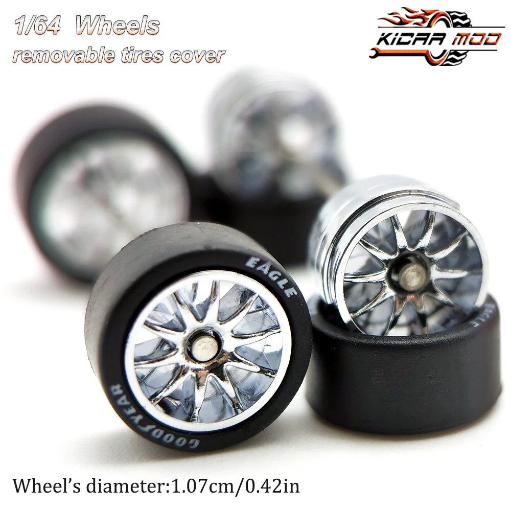 1/64 Scale Rubber Tire Wheels CE28 Refit Parts for Diecast Model Cars, Hot Wheels, Matchbox, Tomica, D:11mm, 1 Set, Parallel Import