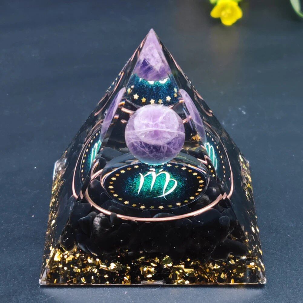 エネルギー発生器 オーゴン・ピラミッド アメジスト&ペリドット ヒーリング天然水晶 レイキ・チャクラ発生器 オーゴナイト・ピラミッド 瞑想ツール ;発送元: 並行輸入品