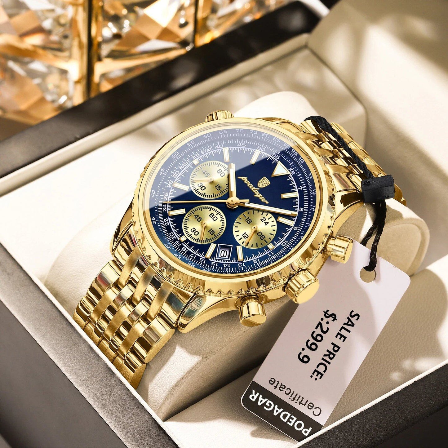 POEDAGAR Men's Luxury Watch with Date Display, Chronograph, Stainless Steel, Waterproof, Luminous, Sports, Military Quartz, Color: 960, Parallel Import