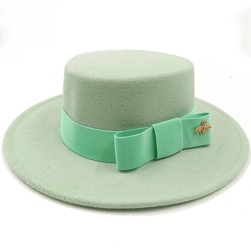 Winter Bowtie Fedora Hat with Textured Surface, Flat Top, and Elastic Band. Red. Men's and Women's Jazz Hat. Sizes: 56-58cm. Ships from: Parallel Import.