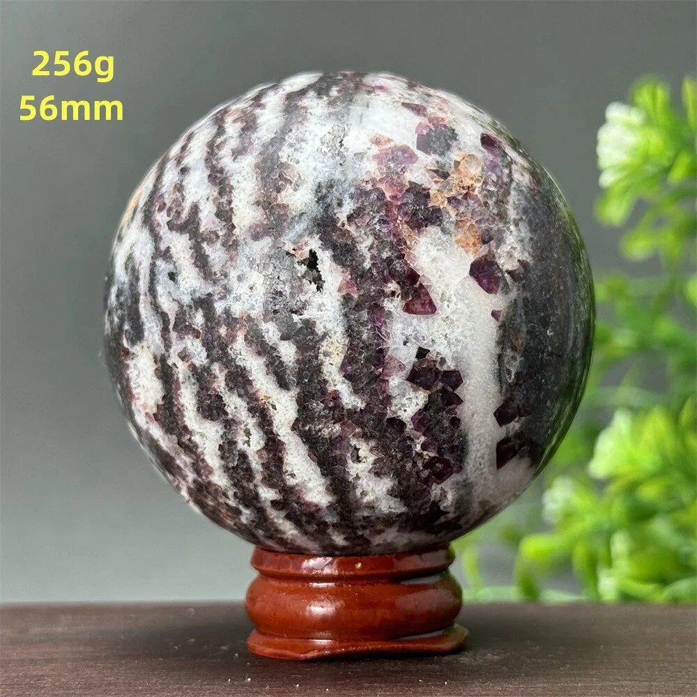 Natural Purple Zebra Fluorite Ball for Reiki Healing, Spiritual Meditation, Chakra Therapy, Magic, Ritual, Divination, Home Decoration, with Stand, Color: A, Parallel Import