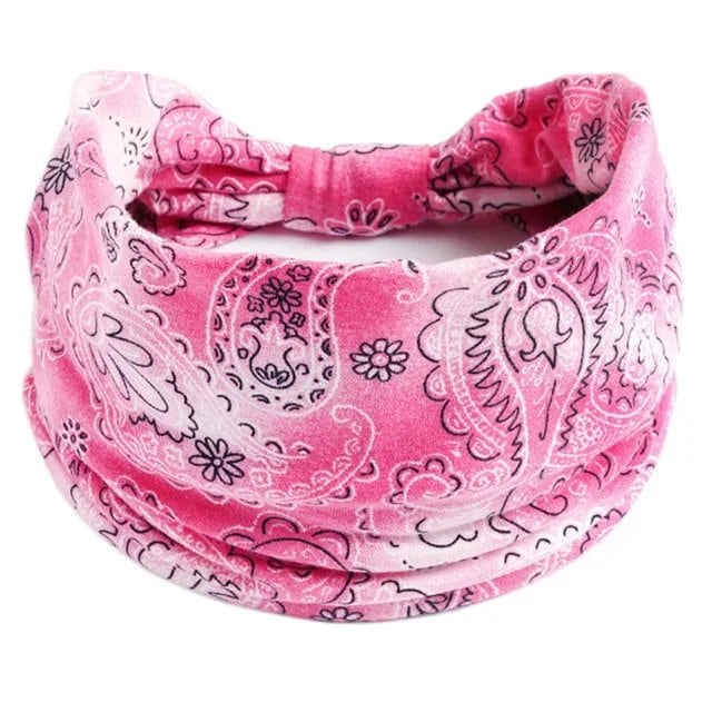 New Boho Floral Print Wide Headband with Vintage Knot Elastic Turban Headwrap for Women and Girls, Cotton Soft Bandana Hair Accessory, Parallel Import