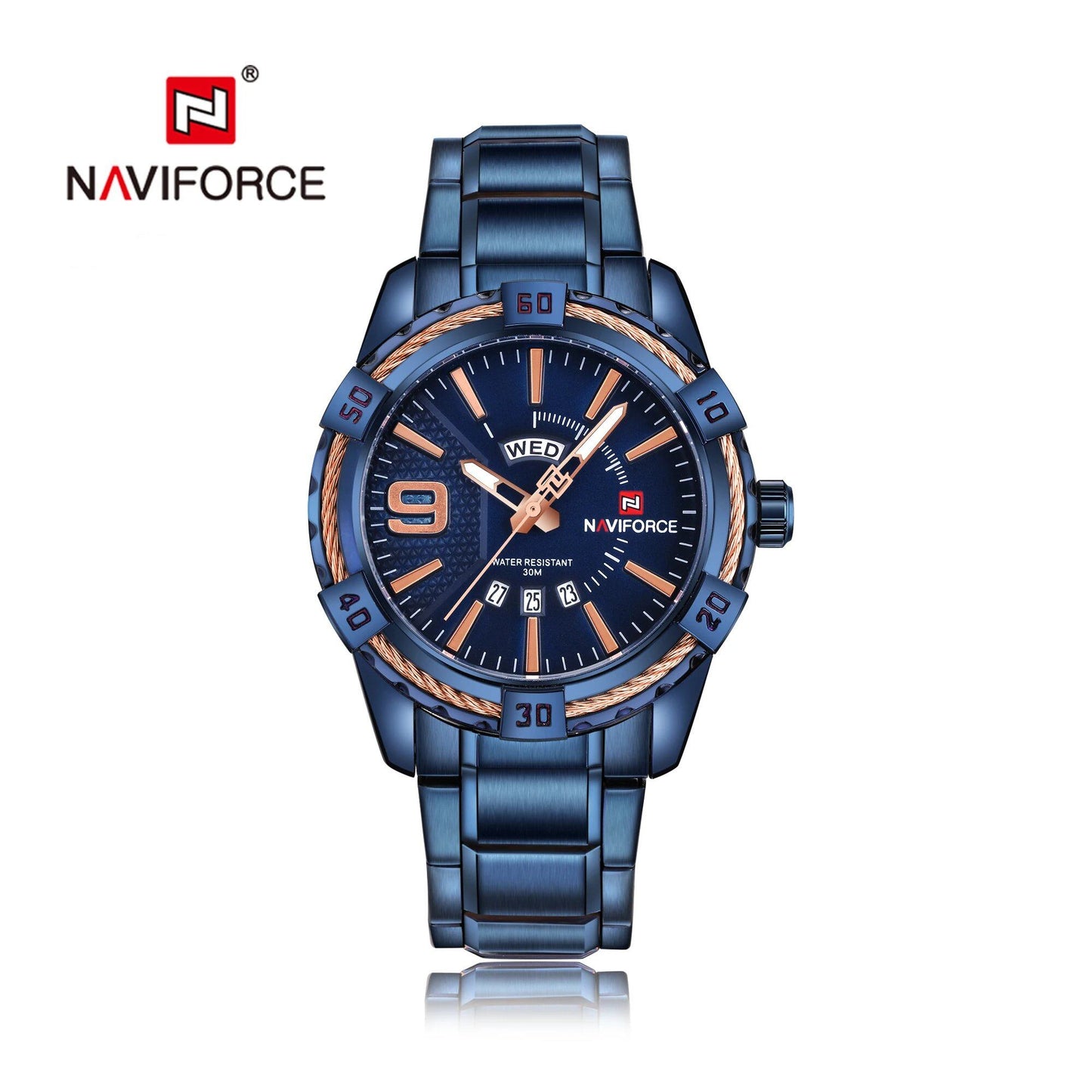 NAVIFORCE Luxury Men's Watch, Original Fashion Quartz Movement, Classic Watch, Waterproof, Business Style, Steel Strap, Color: Parallel Import