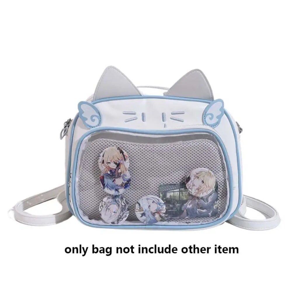 ジッパーバッグ かわいい猫 イタバッグ PUコットンドールバッグ 透明ポケット付き 財布 アイドルグッズ収納 おしゃれリュック キッズ 並行輸入品