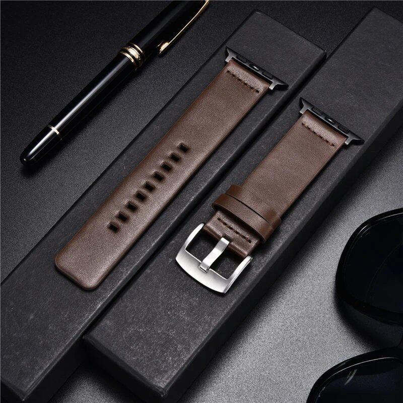 Simple Genuine Leather Strap for Apple Watch Series 8/7/6/SE/5/4/3, 38/40/41mm, 42/44/45mm, Band Color: mm, Parallel Import