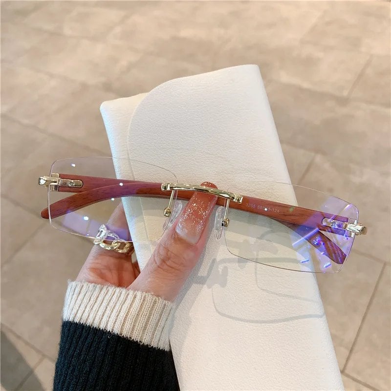Men's and Women's Frameless Imitation Wood Grain Mirrored Leg Sunglasses, Fashionable, Parallel Import