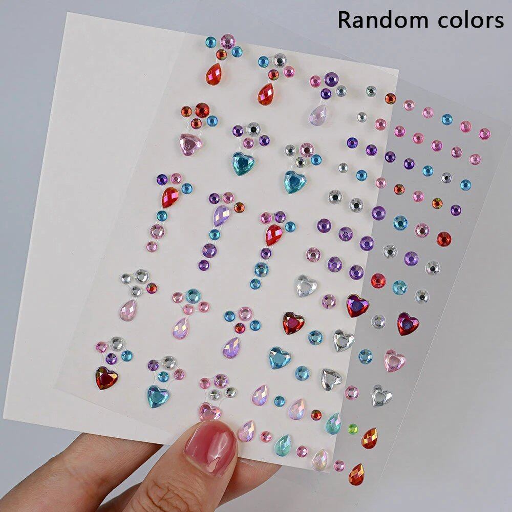 1/5 Random Color Glitter Face Tattoo Stickers for Kids, Sparkly Diamonds, for Costume Parties, Makeup, DIY Tattoo Decals, Parallel Import