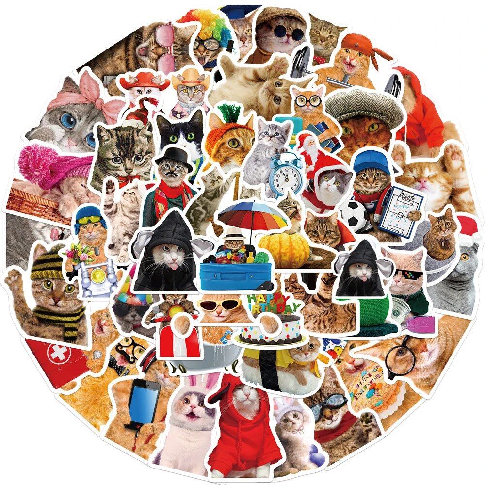 10/30/50 Sheets Funny Animal Cat Meme Stickers, Cute Cartoon Decals for Kids Toys, Laptops, Notebooks, Suitcases, and Bikes, Color: Cat, Parallel Import