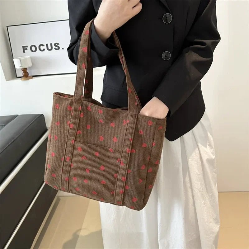 トートバッグ かわいい スイートガール ハンドバッグ おしゃれ コーデュロイ プリント ショルダーバッグ レジャー ショッピング 通勤 レディース アンダーアームバッグ  並行輸入品
