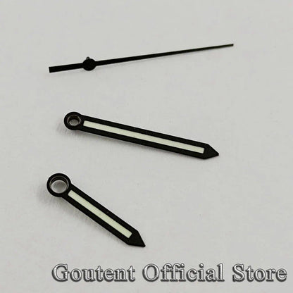 Goutent 1-Piece Black &amp; White Watch Hand Set with Green Fluorescent Handles for MIYOTA 8205, 8215, 821A, and Mingzhu DG2813 and 3804 Movements (Imported)