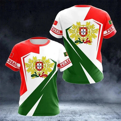 3D Printed Portuguese Flag T-Shirt with Portuguese Emblem and Spiritual Totem, Men's Short Sleeve Cool T-Shirt, Streetwear, Size: Parallel Import
