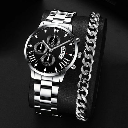New Hot Watch Men's Stainless Steel Wristwatch, Luxury Quartz Calendar Business Watch, Parallel Import