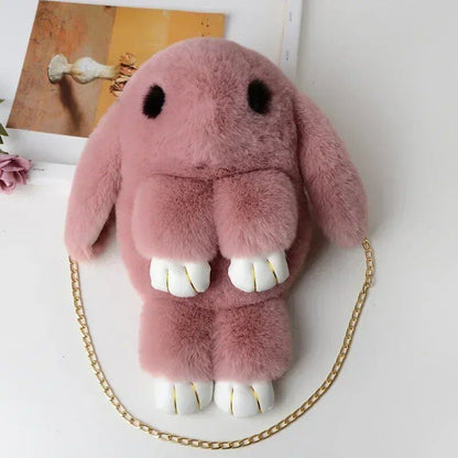 Cute Fluffy Rabbit Pom Pom Chain Bag for Women, Cartoon Rabbit Sling Bag, Plush Bunny Shoulder Backpack, Birthday Gift for Girls, Parallel Import