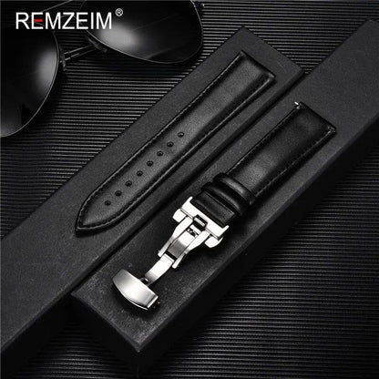 Casual Business Leather Watch Band, 18mm, 20mm, 22mm, 24mm Strap, Stainless Steel Butterfly Buckle, Watch Accessory, Wristband, Band Color: mm, Parallel Import