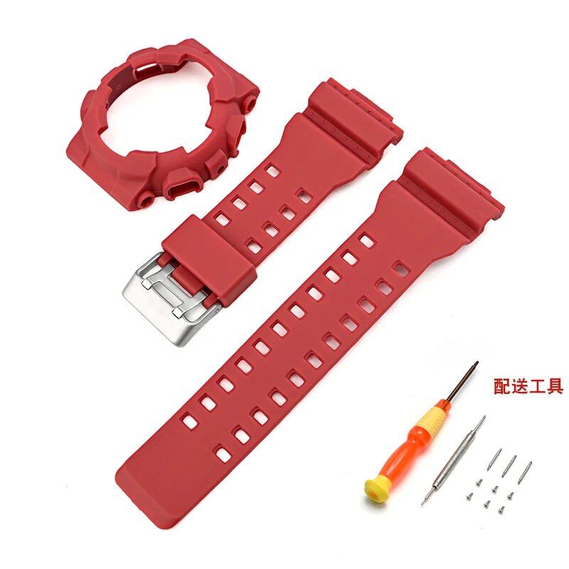 Silicone Watch Strap for CASIO GA-100/110, GD-100/110/120, GLS-100, GAX-100, and G-SHOCK GA100 (Includes Case, Strap, and Bezel Replacement Tool) Band Color: Parallel Import