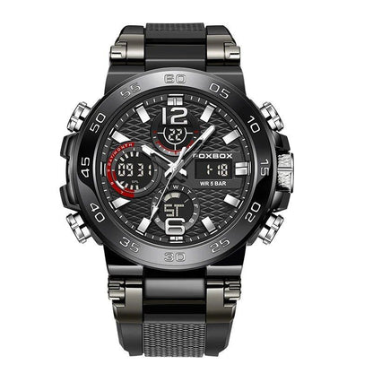LIGE Men's Watch, 50m Water Resistant, with Alarm, LCD Dual Display, Quartz Movement, Military Sports Watch, Parallel Import