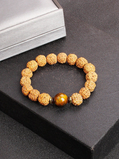 12mm Vajra Bodhi Rudraksha Bracelet with Red Tiger Eye and Aquamarine (Protection, Courage, Calmness, Mental Energy, Harmony) Length: 12mm (Parallel Import)