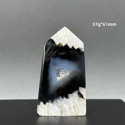 Natural Black Agate Gid Obelisk Wand for Healing, Aura, Meditation, Spiritual Energy, Feng Shui, Altar, Home Decor, Ornaments, Color: Parallel Import