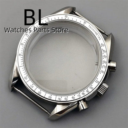 BLIGER 40mm Black PVD VK63 Watch Case with Black, Blue, Red, Green, and Silver Inserts, Acrylic Mirror, and VK63 Movement Assembly and Repair Parts; Dial Diameter: VK63 (Imported)