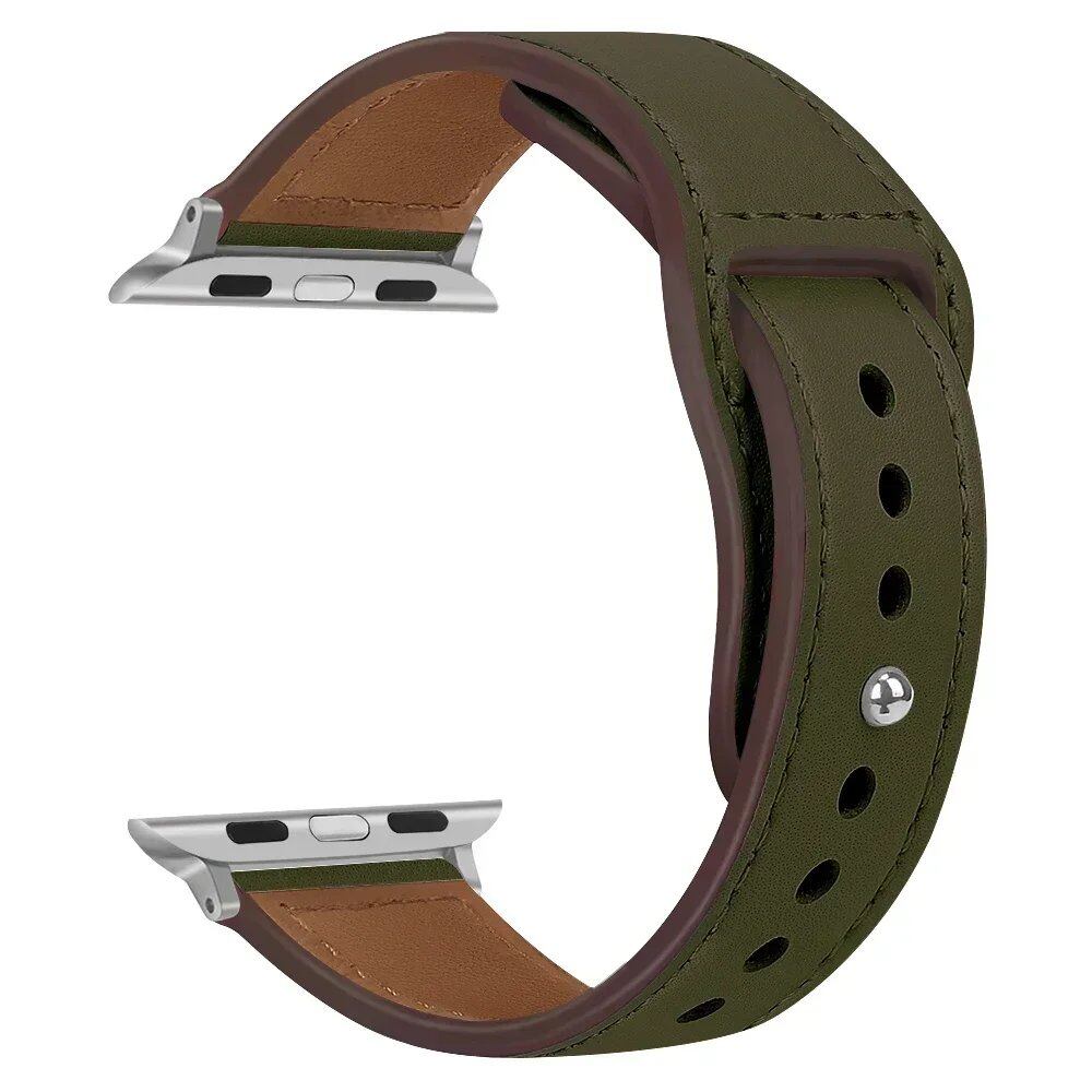 Leather Band for Apple Watch - Ultra 49mm/46mm, 44mm/40mm, 38mm/42mm, Sport Bracelet for iWatch Series 10/9/8/7/SE/6/5/3, 41mm/45mm Models, Band Color: Parallel Import