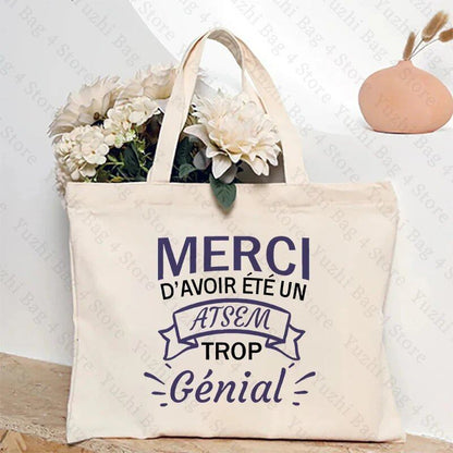 ATSEM フランス語 プレゼント トートバッグ - 教育アシスタント・保育プロフェッショナル向け コンパクトショッピングバッグ 女性用ショルダーバッグ カラー 並行輸入品