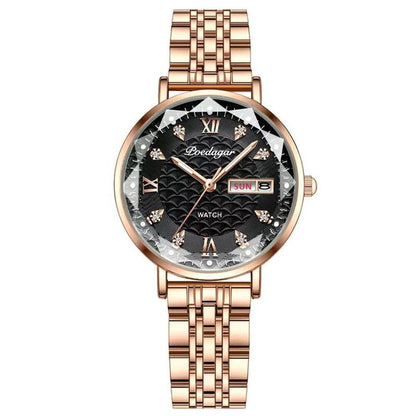 POEDAGAR Women's Watch, New Fashion, Luxury Stainless Steel Bracelet, Simple Rose Gold, Waterproof, Luminous, Color: 3011, Rose Gold, Parallel Import