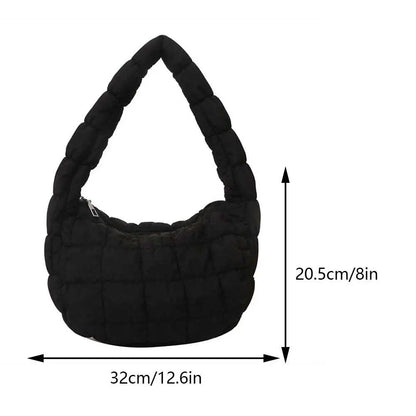 韓国風ひだ飾りソリッド脇バッグ チェキントキルト 女性用小型ハンドバッグ バブル刺繍レディースショルダーバッグ 冬用コットントートバッグ ;発送元： 並行輸入品