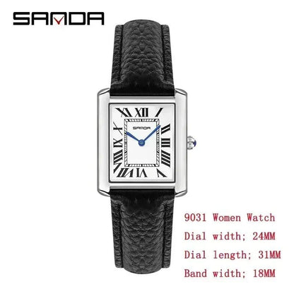 SANDA 1108 Square Dial Waterproof Sport Casual Luxury Couple Watch for Men and Women, Scratch-Resistant Leather Quartz Movement, 9031 Color: Cannot be customized, Parallel Import