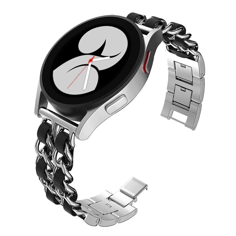 Compatible with Samsung Galaxy Watch 6/5/4/40mm/44mm/42mm/46mm/Active/Gear S3, 20mm/22mm Stainless Steel Chain Bracelet Strap for Huawei GT2/GT3, Band Color: mm, Parallel Import