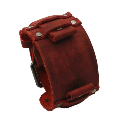 Punk Black, Blue, Red, Green, and Brown Leather Watch Band for Men, 22mm and 24mm, Watch Strap, Bracelet, Jewelry, Band Color: mm, Parallel Import