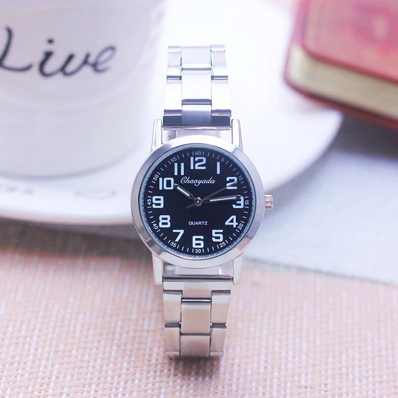 High-quality stainless steel quartz wristwatch for men and women, suitable for both young and old. Large digital dial, luminous, waterproof, perfect as a couple's gift. Color: Parallel import.