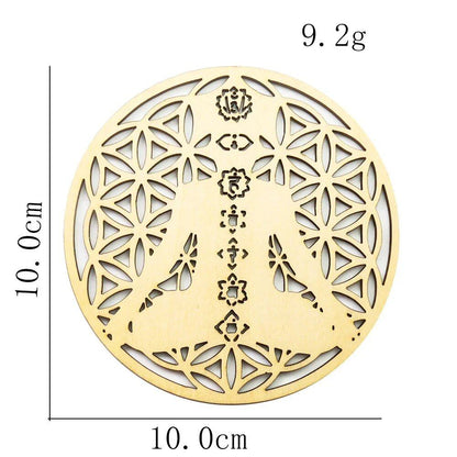 10cm Wooden Tree of Life Jewelry Display Tray with Quartz Crystal Wall Decor, Metatron's Cube, Star of David, Chakra, and Meditation Accessory (Imported)