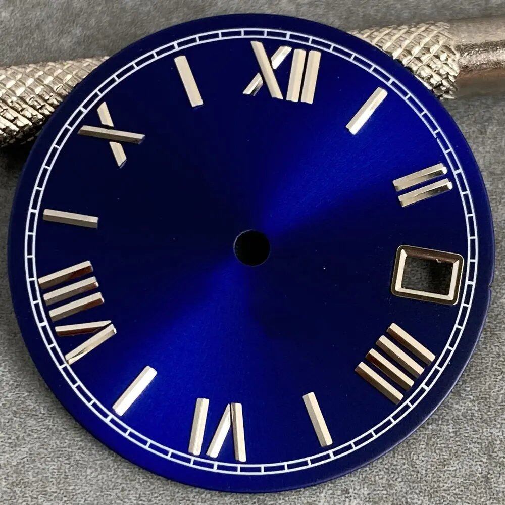 MATELION 29mm Steel Roman Numeral Sunburst Dial with Black, Blue, Gold, or Silver Dial, Compatible with NH35 and NH36 Automatic Diver Men's Watches, Parallel Import