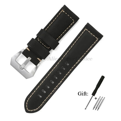 Genuine Panerai Leather Watch Band, High-Quality Calf Crazy Horse Strap, Men's Sports Bracelet, 20mm, 22mm, 24mm, 26mm Band Colors, Parallel Import