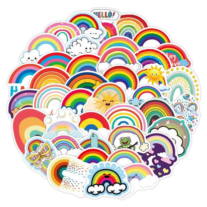 10/30/50-Piece Rainbow Bridge Cartoon Waterproof Stickers for DIY Skateboards, Refrigerators, Bikes, and Suitcases. Cute Graffiti Decals. Toys. Color: Parallel Import.