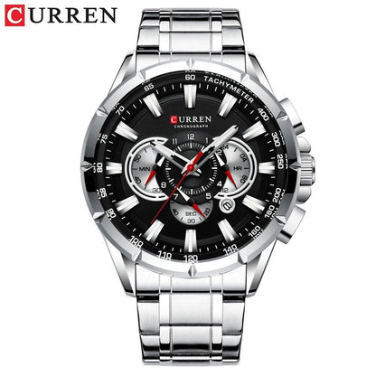 Karlen New Casual Sports Chronograph Men's Watch with Stainless Steel Band, Large Dial, Quartz Movement, and Luminous Hands, Silver Brown, Parallel Import