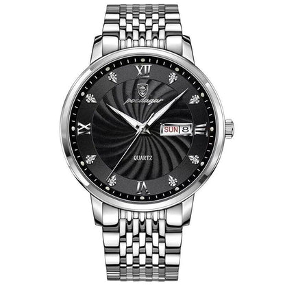 POEDAGAR Luxury Men's Watch, Waterproof, Luminous, Date and Day Display, Quartz, Stainless Steel, Sporty, Fashion, Color: 827 S, Parallel Import