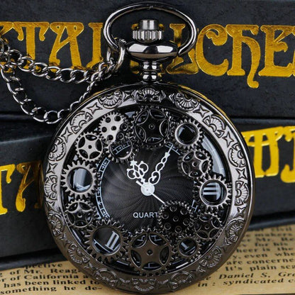 Vintage Pocket Watch Pendant Necklace - Hollow Gear Wheel Design Bronze Quartz Watch, Casual Clock, Stylish Keepsake Gift, Parallel Import