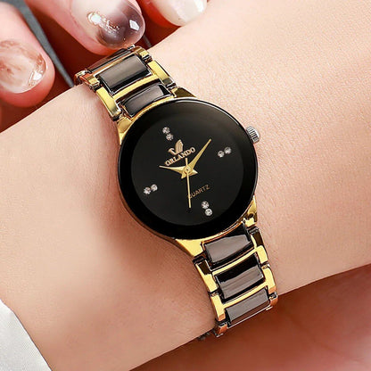 Fashion Rhinestone Women's Watch with Stainless Steel Band, Analog Quartz Watch, Color: Black; Customization Unavailable, Parallel Import