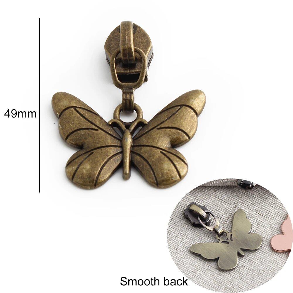 5個入 かわいい蝶モチーフ 金属製 5号ナイロンプルスライダー クロスボディバッグ用 衣類用 取り外し可能 ジッパー修理キット 財布DIY サイズ：10個入り; 並行輸入品