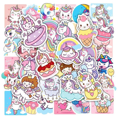 10/30/50/100枚 かわいいユニコーン キャラクターステッカー ギター・ノートPC・スーツケース・スマホ・手帳用 PVC防水 落書きデカール 子供おもちゃ 0個入り 並行輸入品