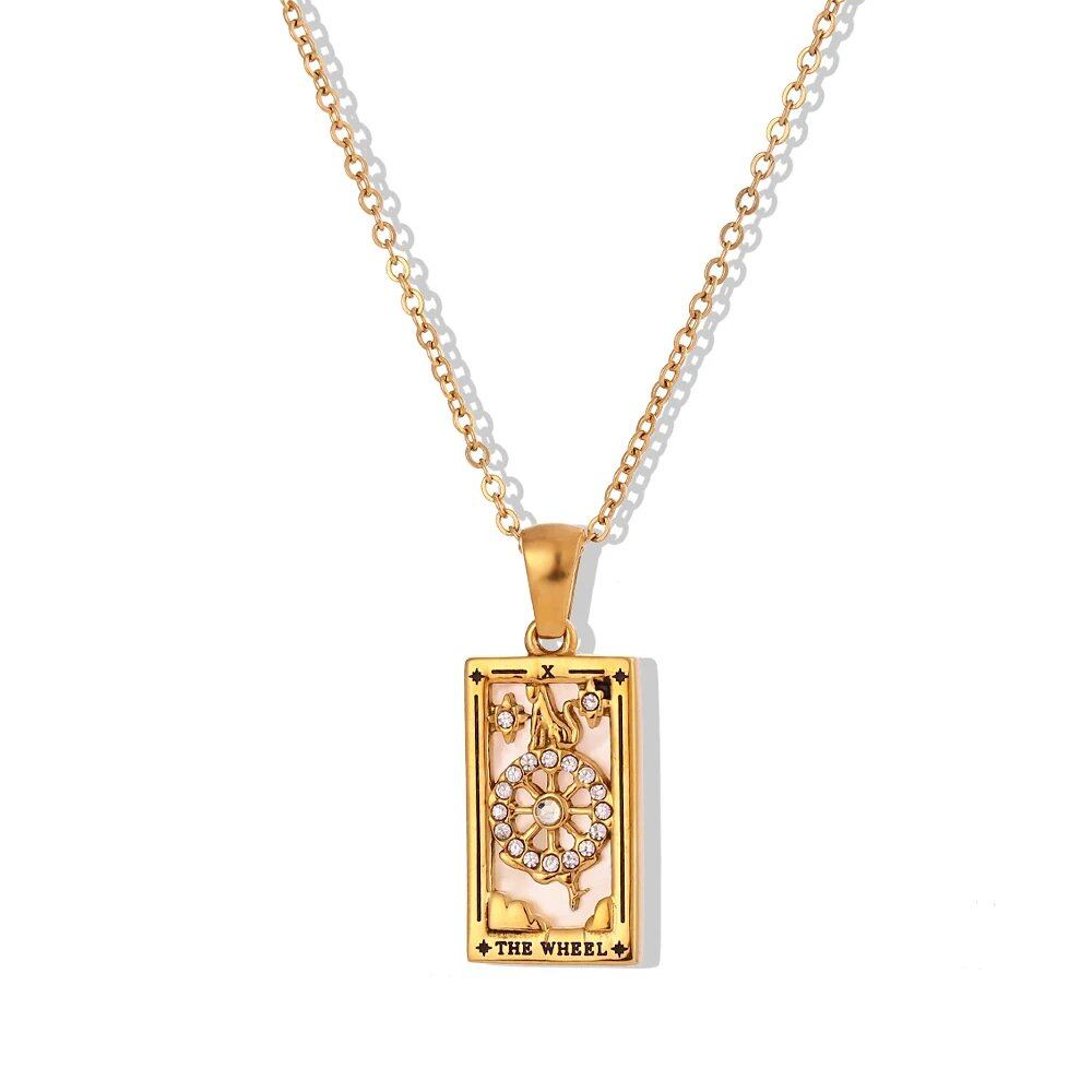 2022 Color-Resistant Colorful Tarot Necklace with Zircon Star, Moon, Sun, Lovers, Magician, Knight, and Empress Pendants for Women, 40cm Long; Metal Color: Parallel Import