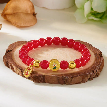 Wind Zodiac Snake Bracelet for Men and Women, Bringing Wealth, Health, and Good Fortune, Red Beads, Couple's Bracelet, Jewelry Gift, Metal Color: BR24Y0777 - Parallel Import