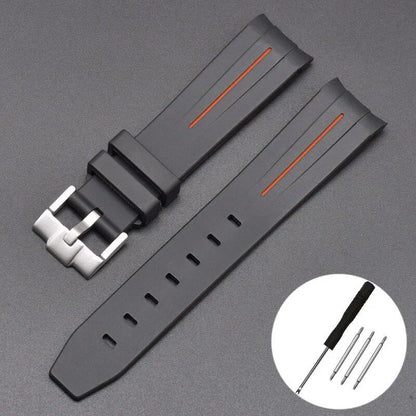 New 20mm Bent End Rubber Watch Strap for Omega Moonwatch, Joint Constellation, Men's Waterproof Sports Watch Band, Band Color: 20mm; Band Width: 20mm, Parallel Import
