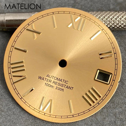 29mm Sunburst Dial Roman Dial Compatible with NH35, NH36, NH38, NH70, NH71, NH72, 4R35, and 4R36 Automatic Movement with Metallic Markers and DJ Hands (Parallel Import)
