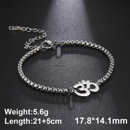 Dawapara Om Sanskrit Symbol Anklet Bracelet, Hindu Yoga Ankle Chain Bracelet, Stainless Steel, Spiritual Jewelry, 100cm, Parallel Import