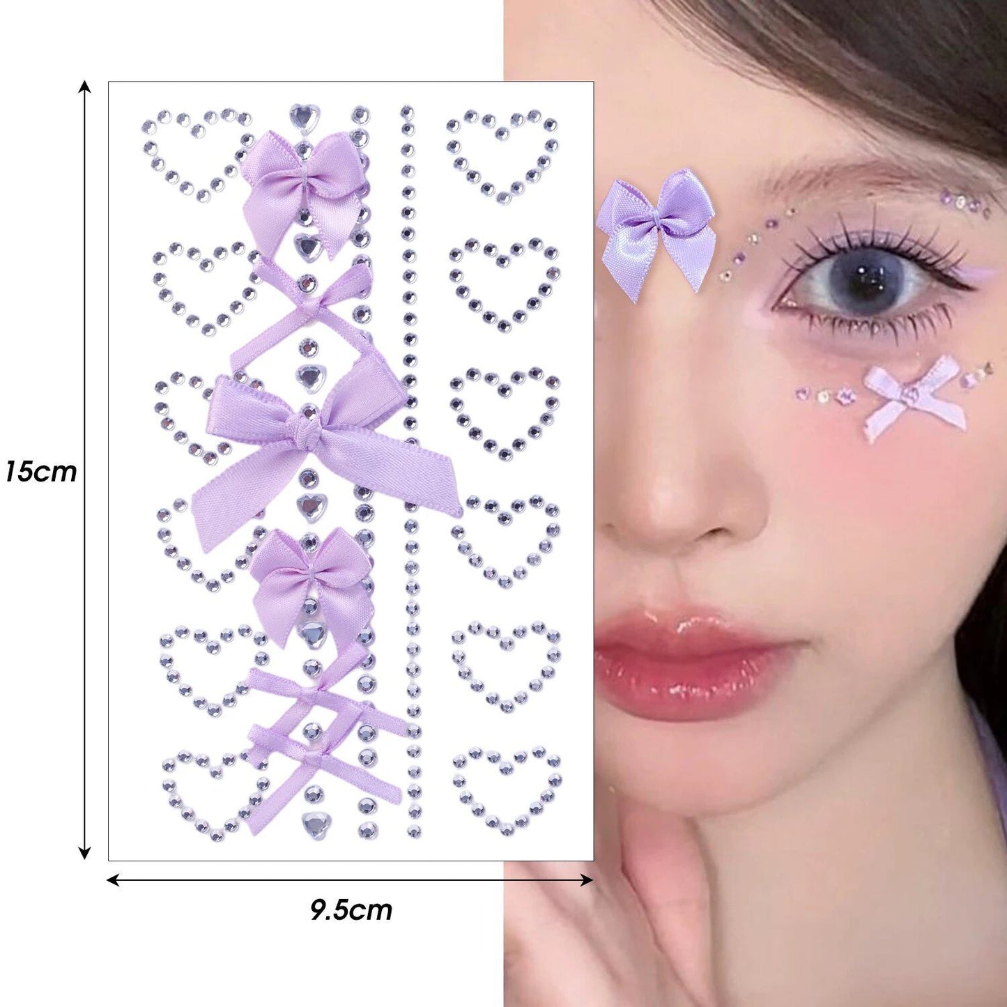1/6 Piece Pink Ribbon Bow Sparkly Craft Face Jewelry Crystal Diamond Tattoo Stickers Cute Adhesive Heart Body Art for Parties (Parallel Import)