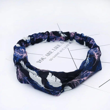 Women's Summer Bohemian Print Headband, Retro Cross Turban, Bandage Bandana, Hair Accessory, Head Wrap, Parallel Import