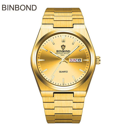 BINBOND Top Brand Luxury Men's Quartz Watch, Original Waterproof, Luminous Display, Date, Day of the Week, Stainless Steel, Color: B102; Customization Unavailable, Parallel Import
